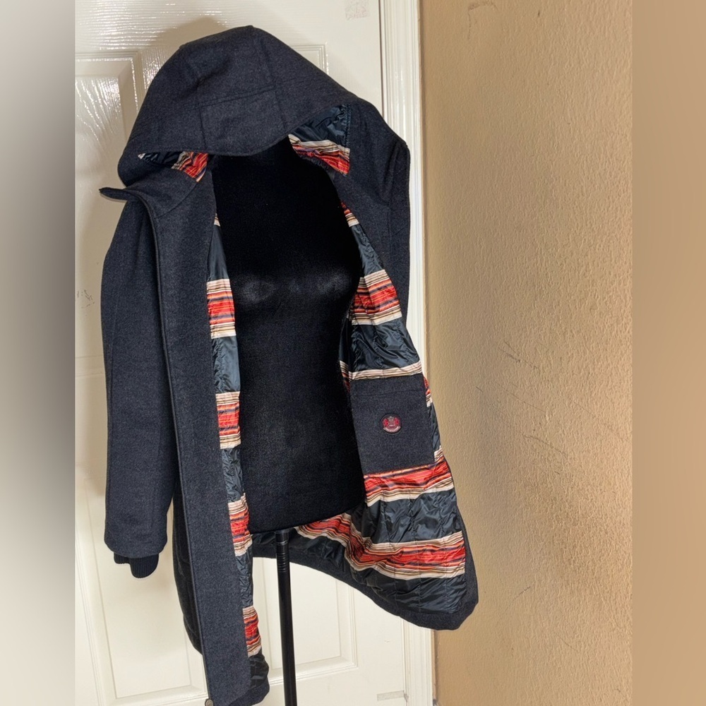 New Pendleton Women's Beverly Wool Blend Hooded Coat In Dark Gray Size Medium - Picture 11 of 13